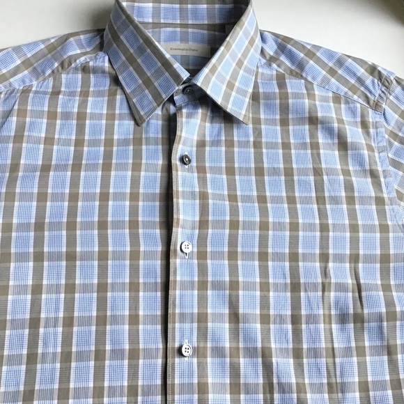 Erminegildo Zegna  Pale blue & green checks cotton shirt Sz L made in Italy 🇮🇹 - Picture 5 of 11